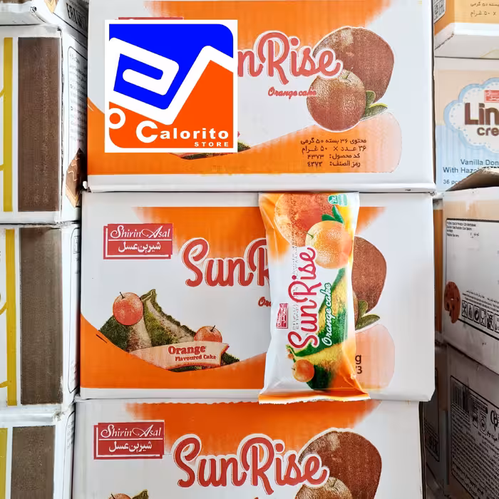 کیک دوقلو مرتقالی سان رایس 50 گرمی کارتن 36 عددی