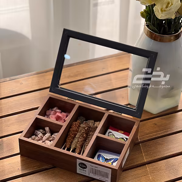 جعبه تی بگ چوبی 5 خانه