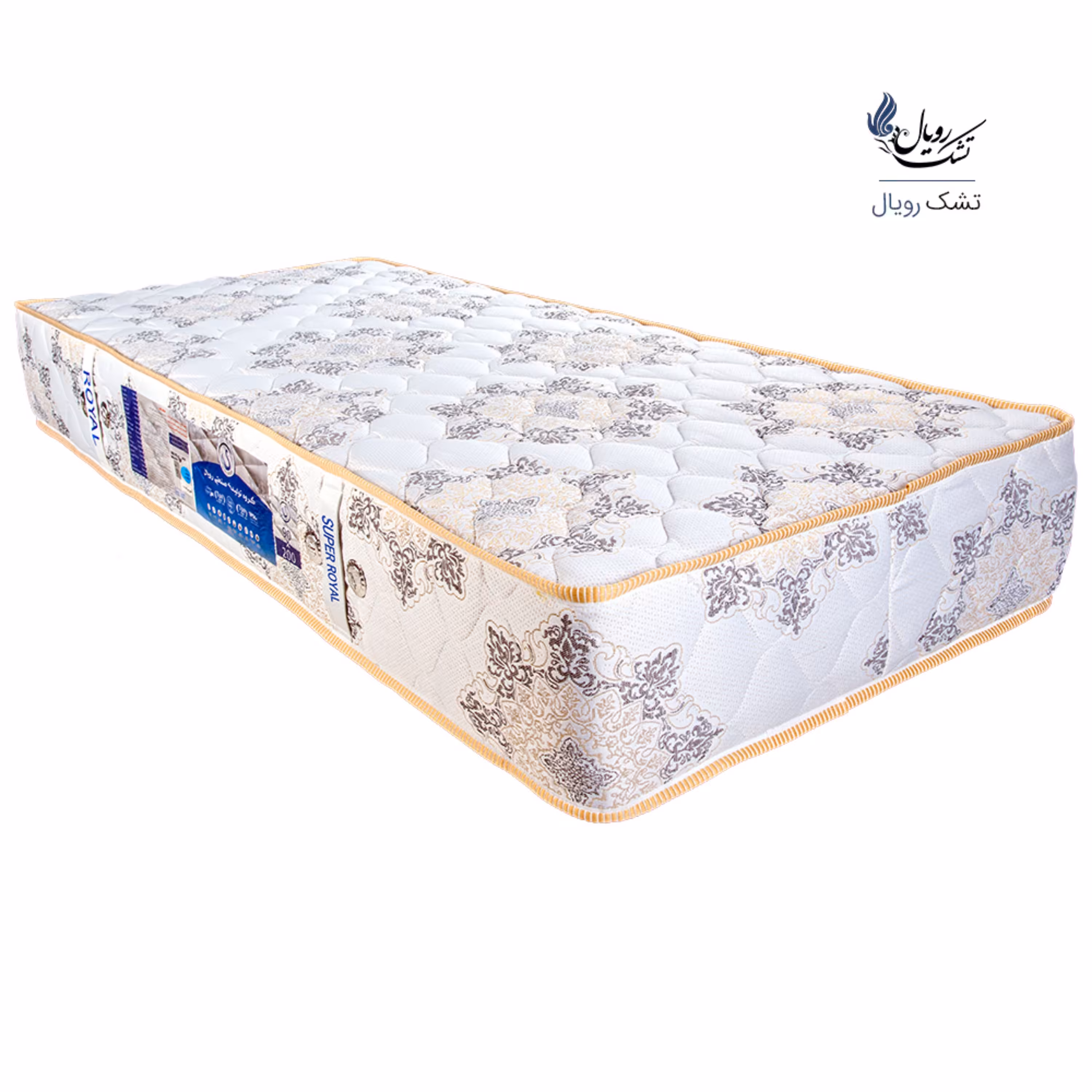 تشک طبی فنری مدل سوپر رویال تک نفره 90 در 200 صادراتی طرح فرش