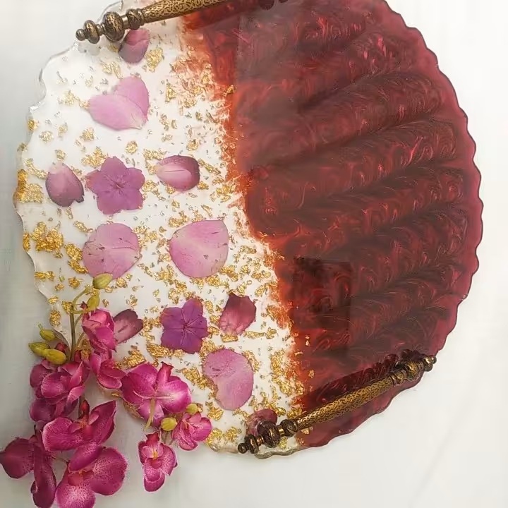 سینی پذیرایی رزینی طرح پارچه

