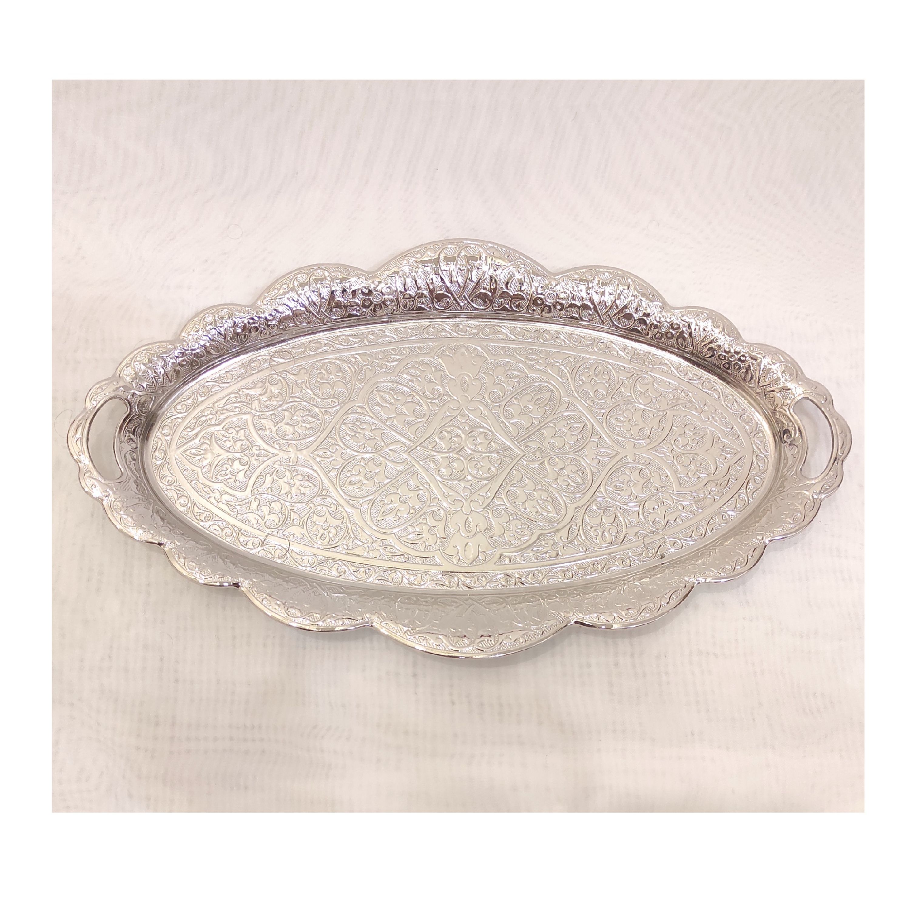 سینی استیل بیضی نقره ای ترک مدل HC034 کد 015