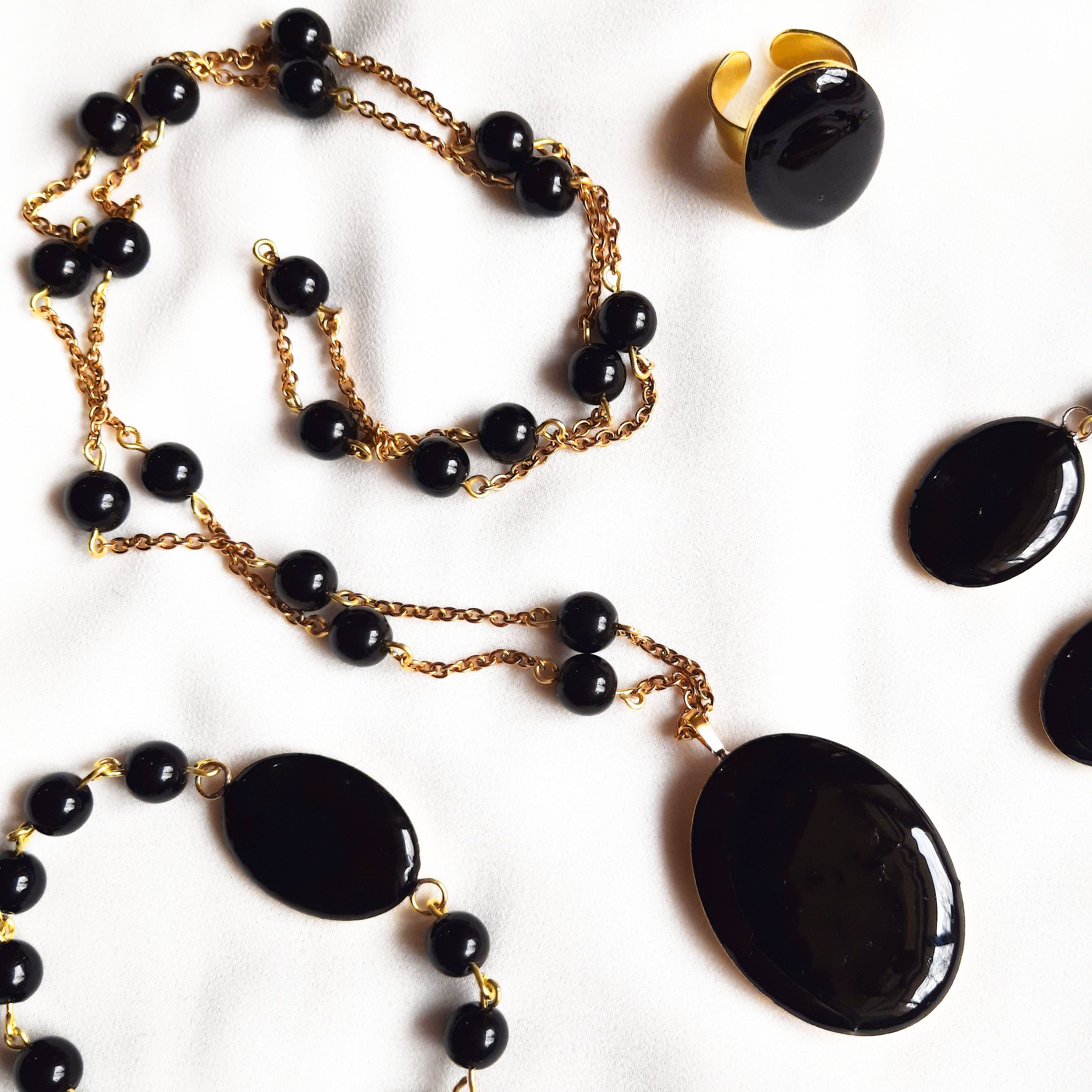 گردنبند سنگ اونیکس اصل زنجیر استیل آبکاری طلا بلند زیورآلات بدلیجات دستساز