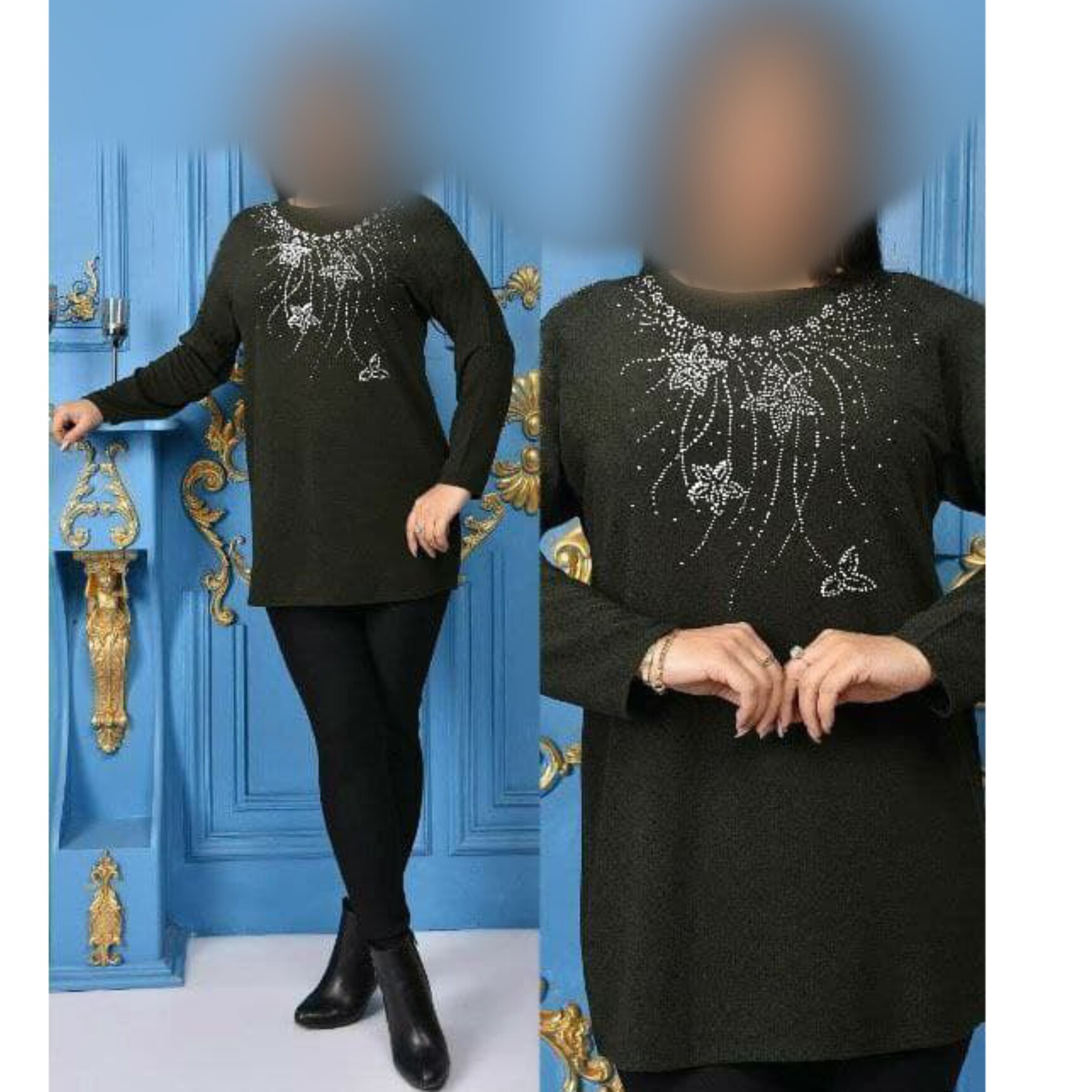 تونیک مخمل نگین دار در رنگبندی و فری سایز تا حدود سایز 46 (قبل از سفارش از غرفه دار موجودی گرفته شود )