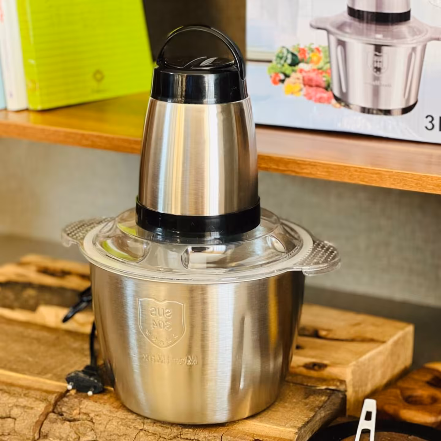 خردکن برقی کوکینگ3 لیتری کاسه استیل خرد کن غذاساز چرخ گوشت همزن مخلوط کن آسیاب و ..