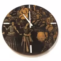 ساعت دیواری چوبی  با طرح  حکاکی نقاشیخط گالری چارگوش مدل cw31  دایره 48 سانتیمتر