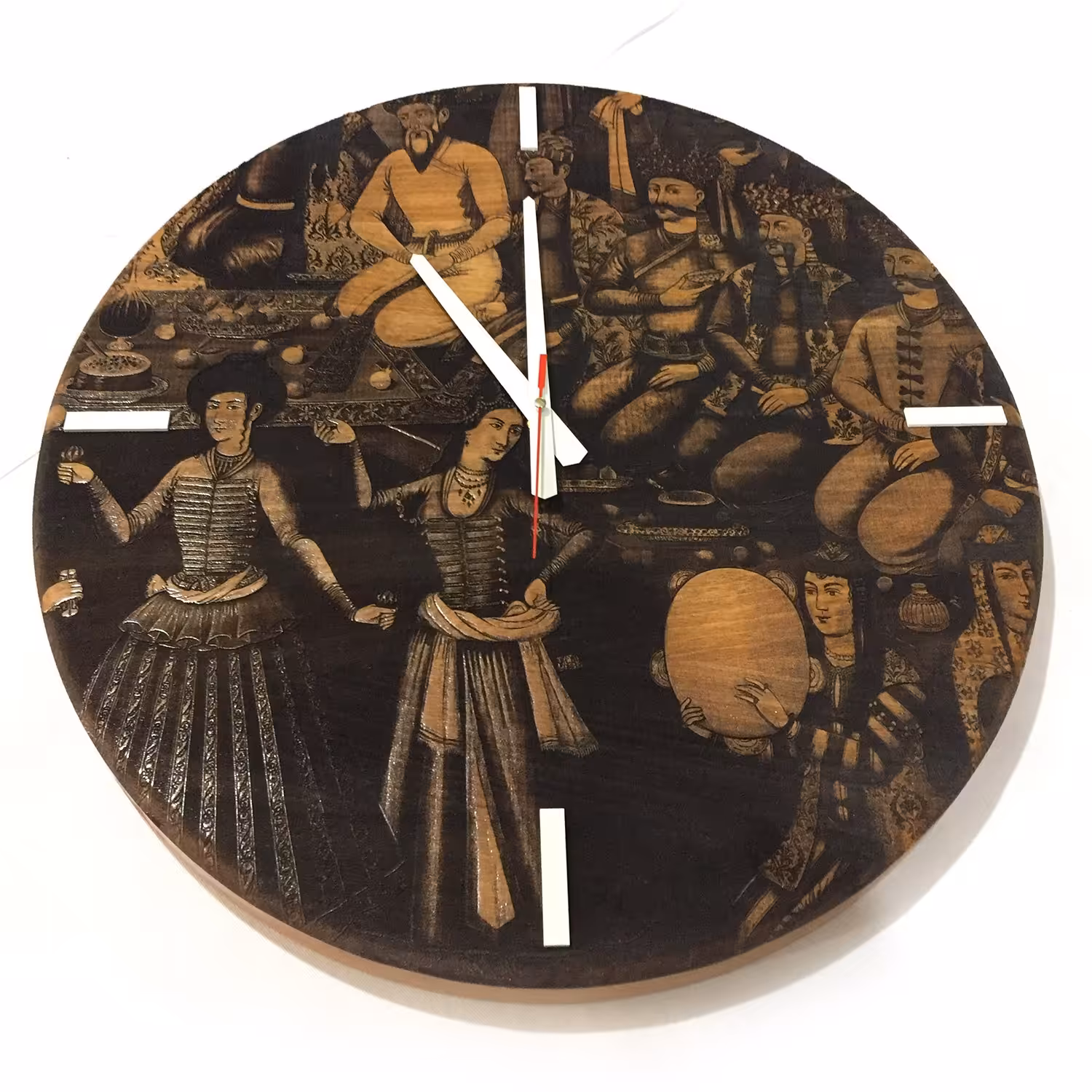 ساعت دیواری چوبی  با طرح  حکاکی نقاشیخط گالری چارگوش مدل cw31  دایره 48 سانتیمتر