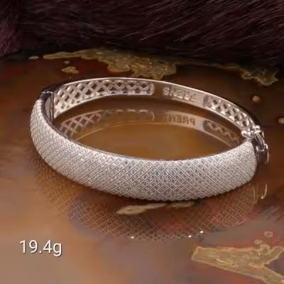 دستبند النگویی نقره با روکش طلا سفید طرح پرنس شش 6 رج کد 167789