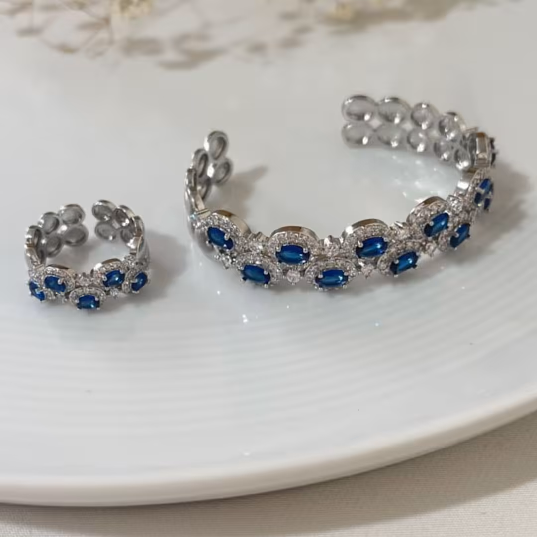 دستبند و انگشتر فول نگین سبک جواهر