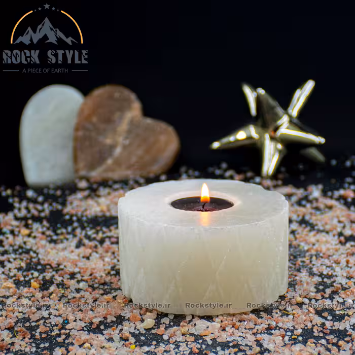 شمعدان سنگ نمک گرد شیاردار  کد 2 (جاشمعی)
