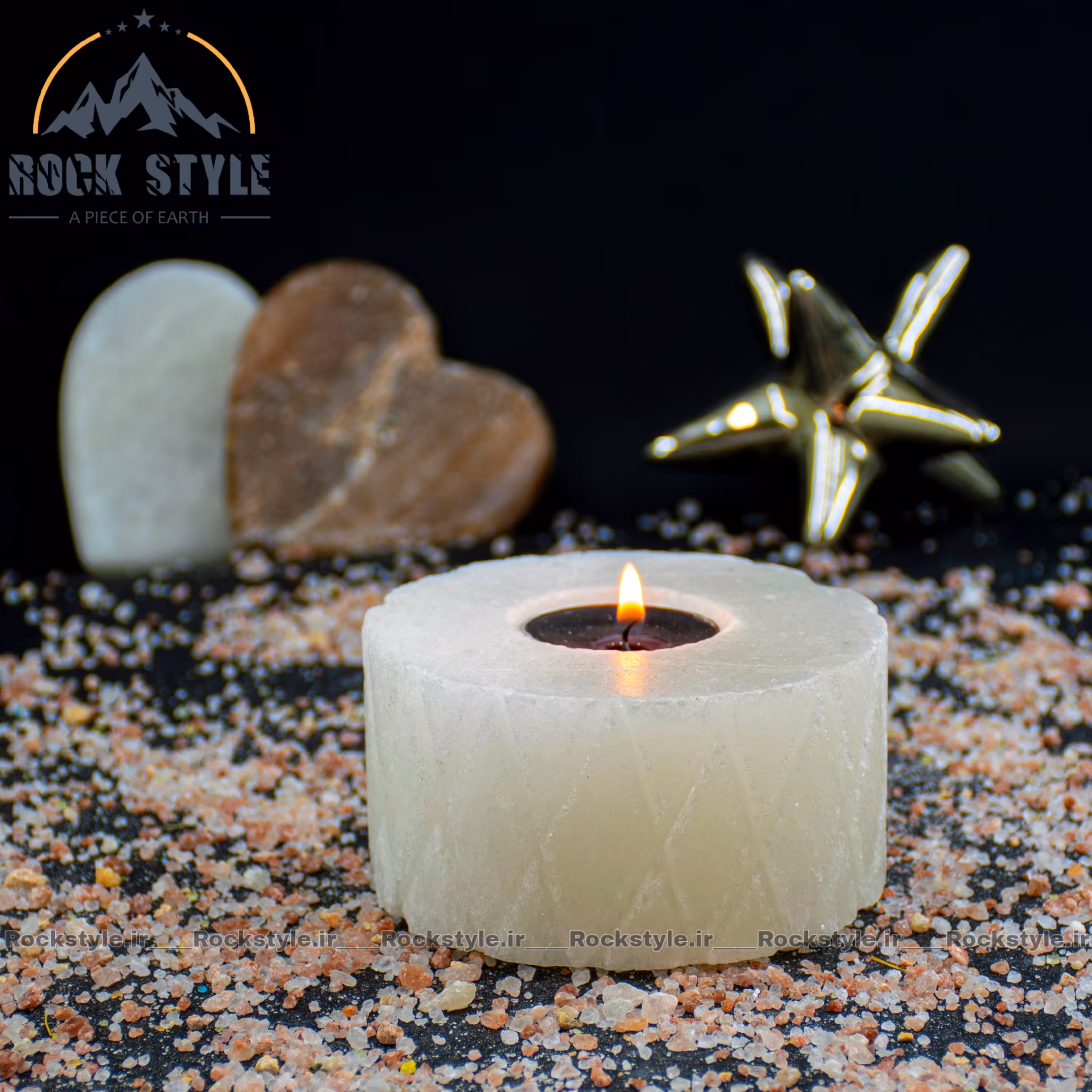 شمعدان سنگ نمک گرد شیاردار  کد 2 (جاشمعی)
