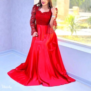 پیراهن مهمانی زنانه ساتن بالاتنه فلوک مدل رزیتا