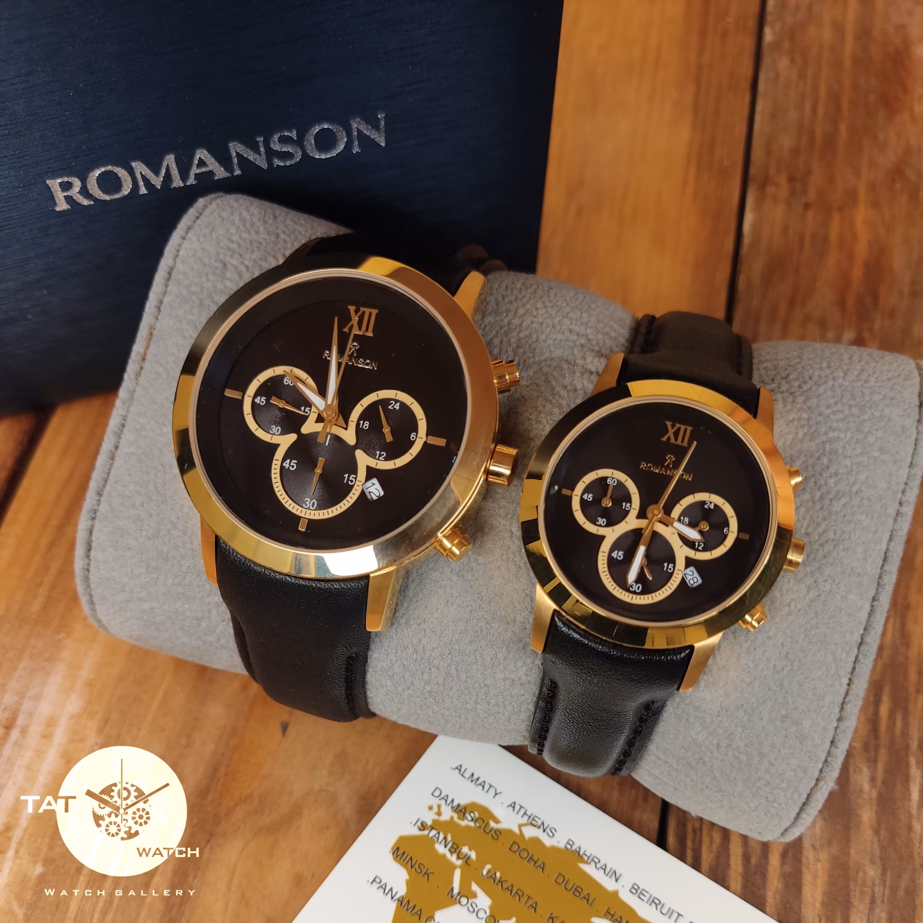 ساعت ست رومانسون مشکی طلایی