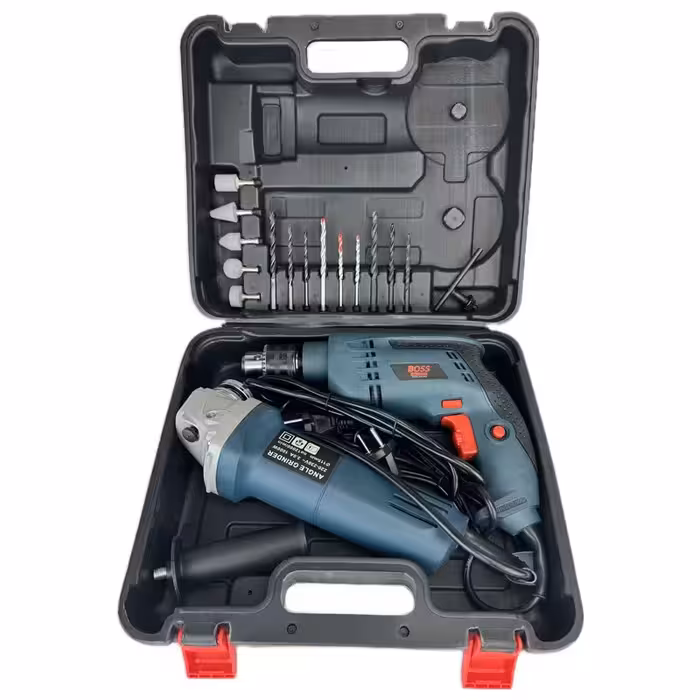 مجموعه دوعددی  دریل چکشی و مینی فرز باس به همراه اقلام 