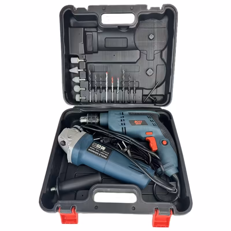 مجموعه دوعددی  دریل چکشی و مینی فرز باس به همراه اقلام 