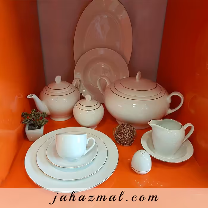 سرویس چینی یاسمن ایتالیا اف زرین 76 پارچه (سفید لب طلا)