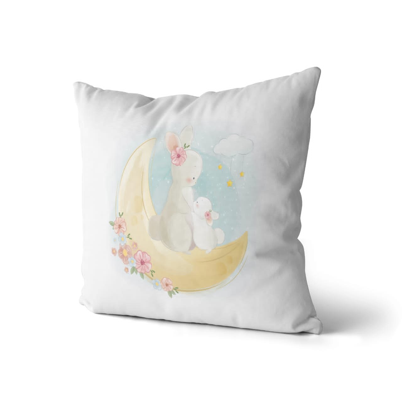 رویه کوسن جنس پارچه چلوار درجه یک قابل شستشو و رنگ ثابت مدل خرگوش و بچه