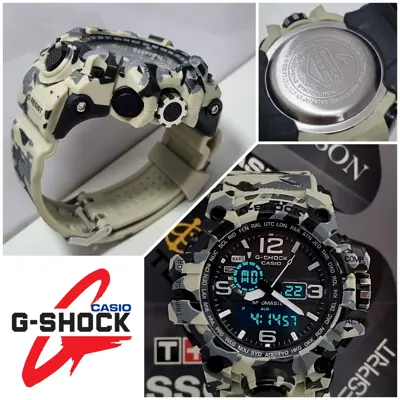 ساعت مچی جی شاک (جیشاک G-Shock) دو موتوره (آنالوگ و دیجیتال) مدل چریکی خاکی