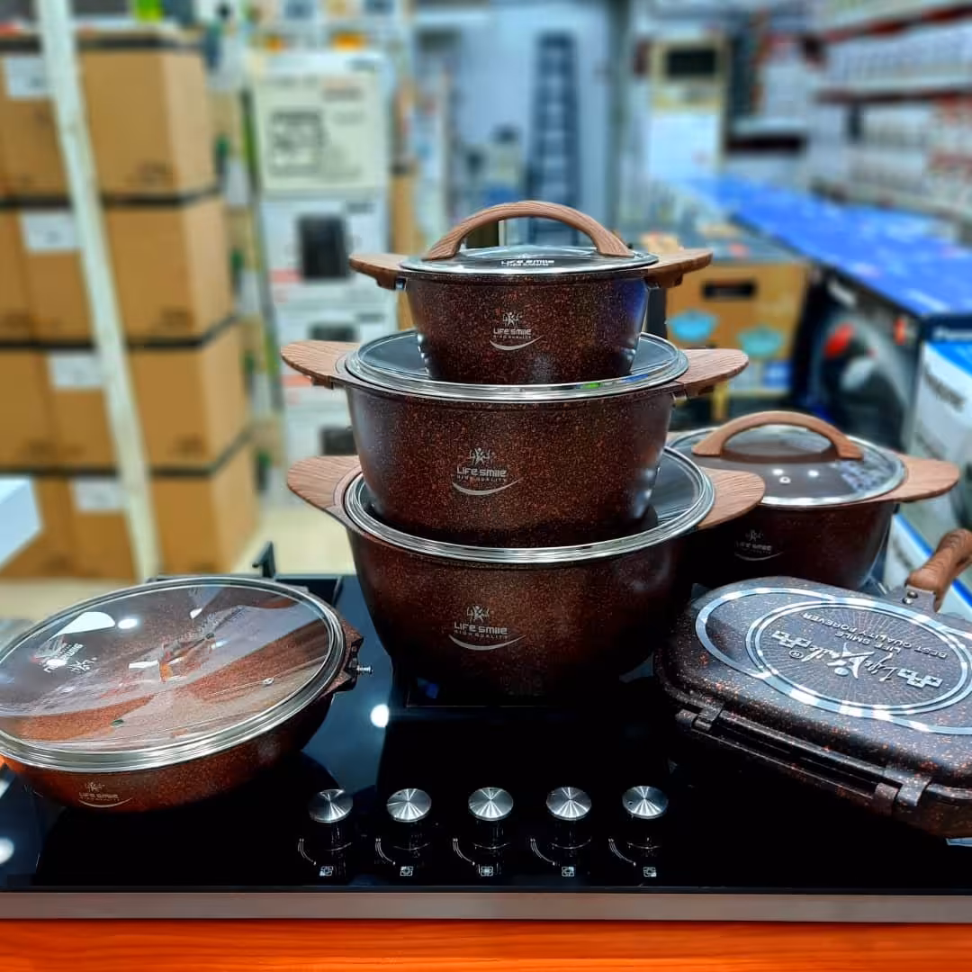 سرویس قابلمه 12 پارچه لایف اسمایل دسته چوبی