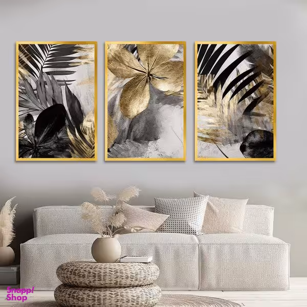 تابلو بکلیت طرح نقاشی گل و برگ مدل T-1603 مجموعه 3 عددی