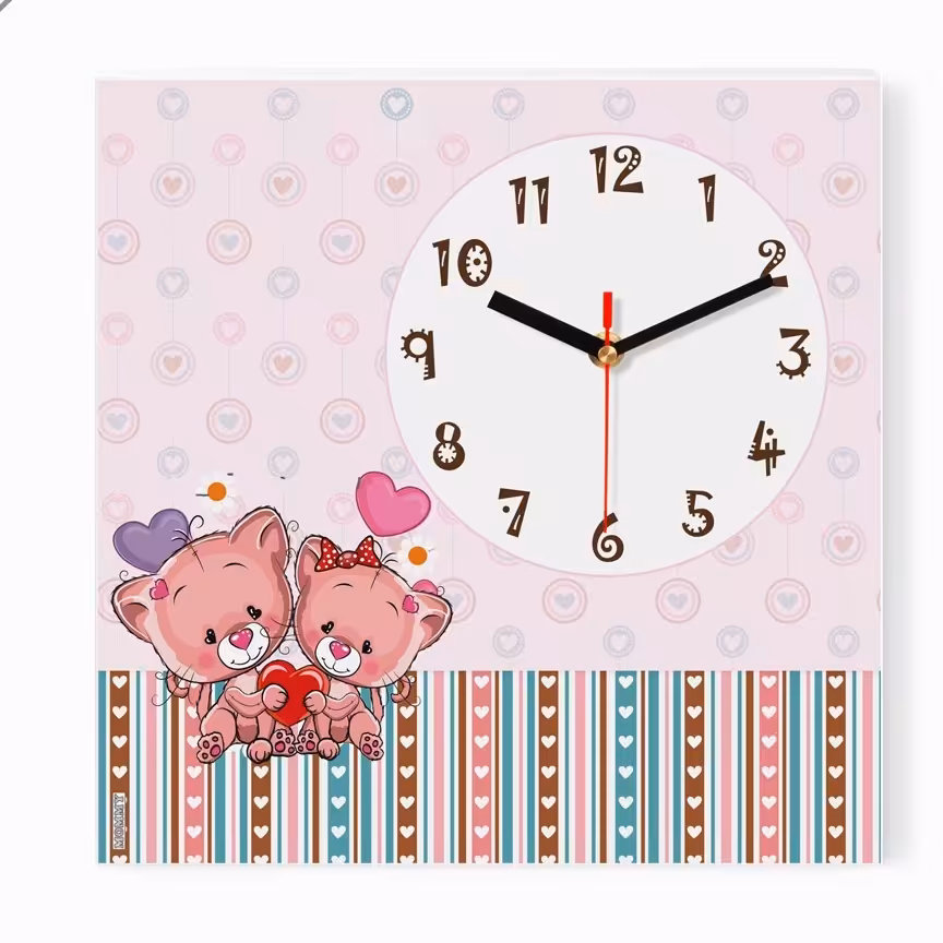 ساعت دیواری کودک طرح گربه و قلب کد 8910