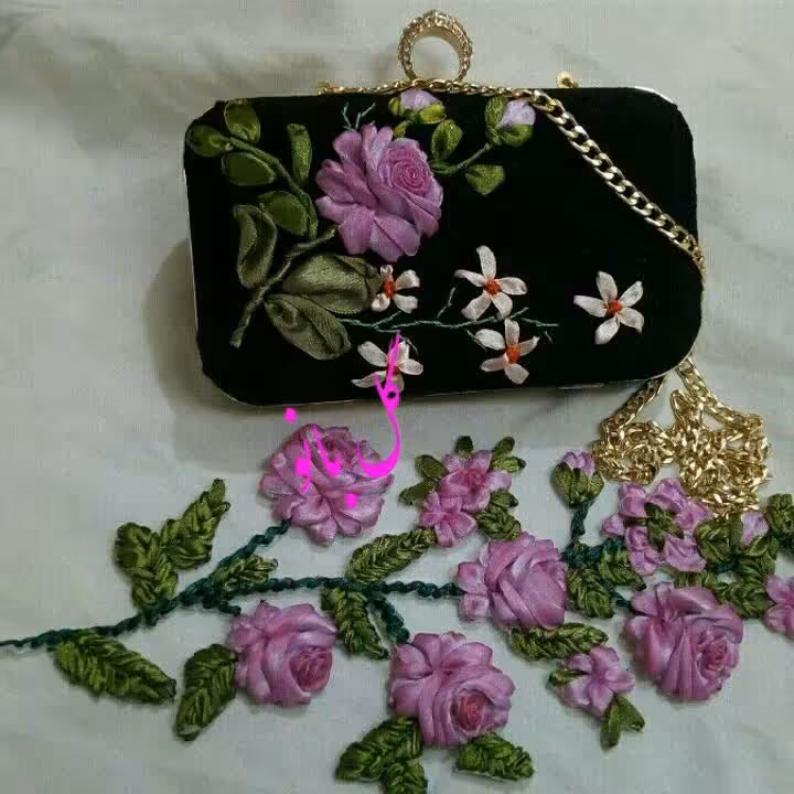 ست کیف مجلسی و پنل لباس روبان دوزی