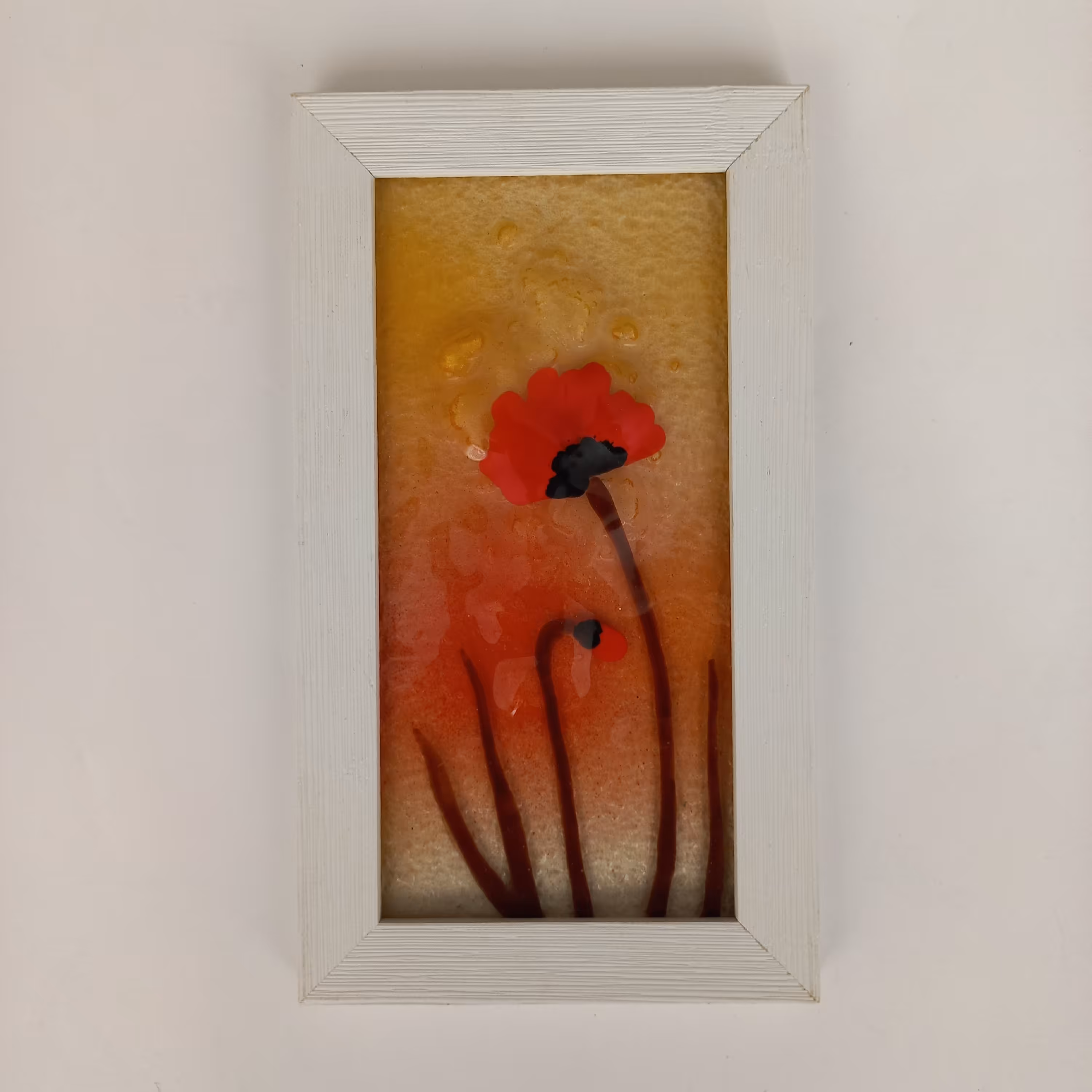 تابلو شیشه ای دستساز شقایق با قاب سفید از مجموعه بهار