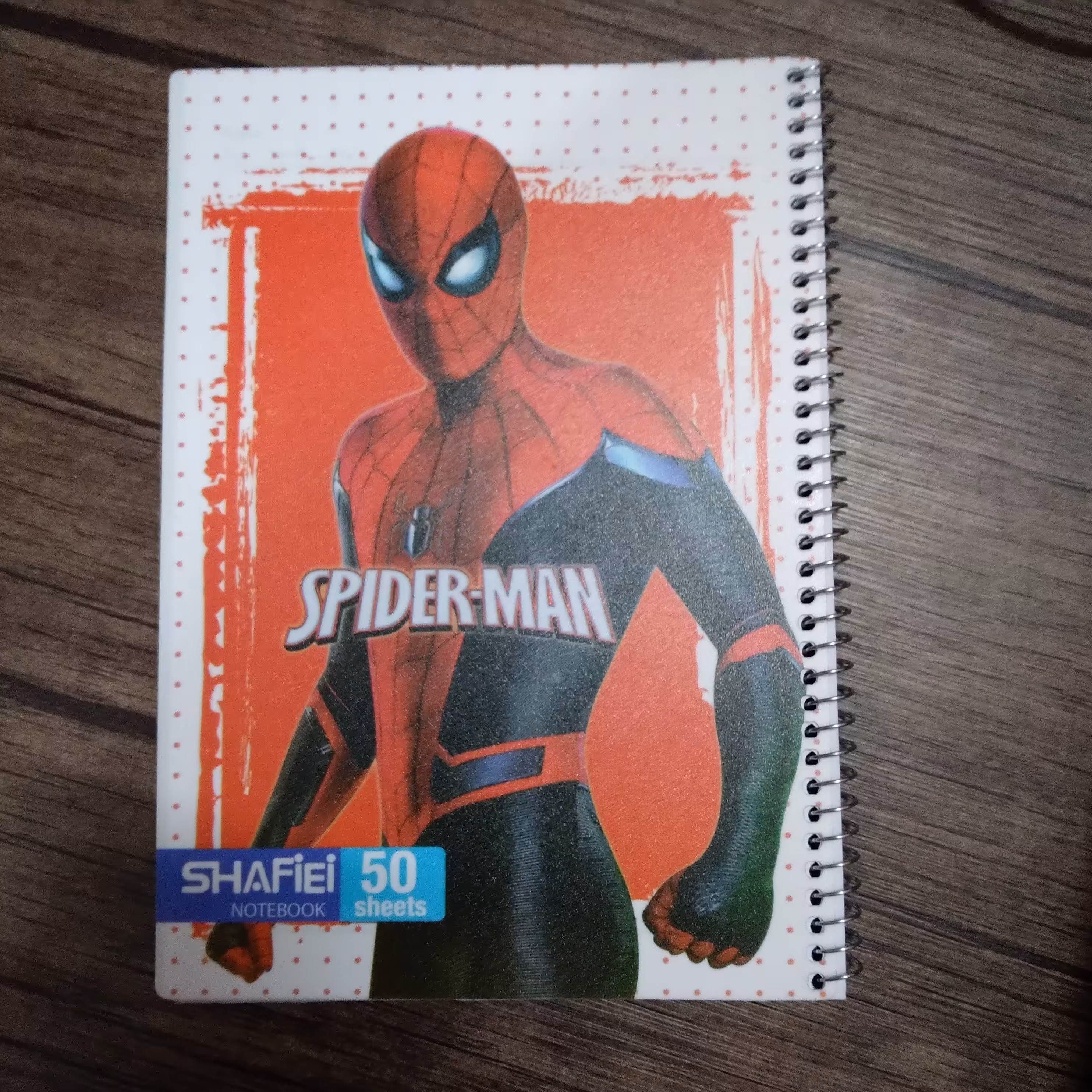 دفتر مشق سیمی 50 برگ شفیعی جلد طلقی مات طرح مرد عنکبوتی