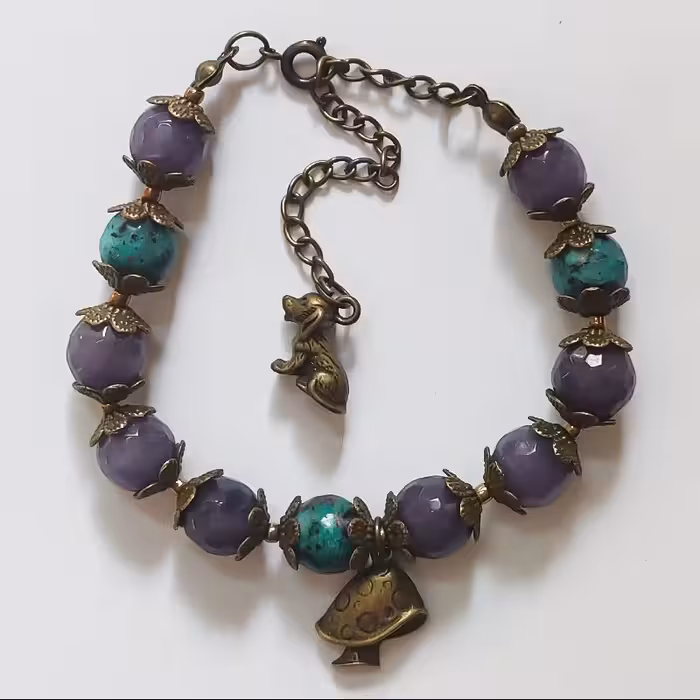 دستبند مدل طبیعتگرد ترکمیبی از سنگ های ارگانیک 