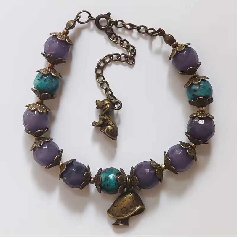 دستبند مدل طبیعتگرد ترکمیبی از سنگ های ارگانیک 