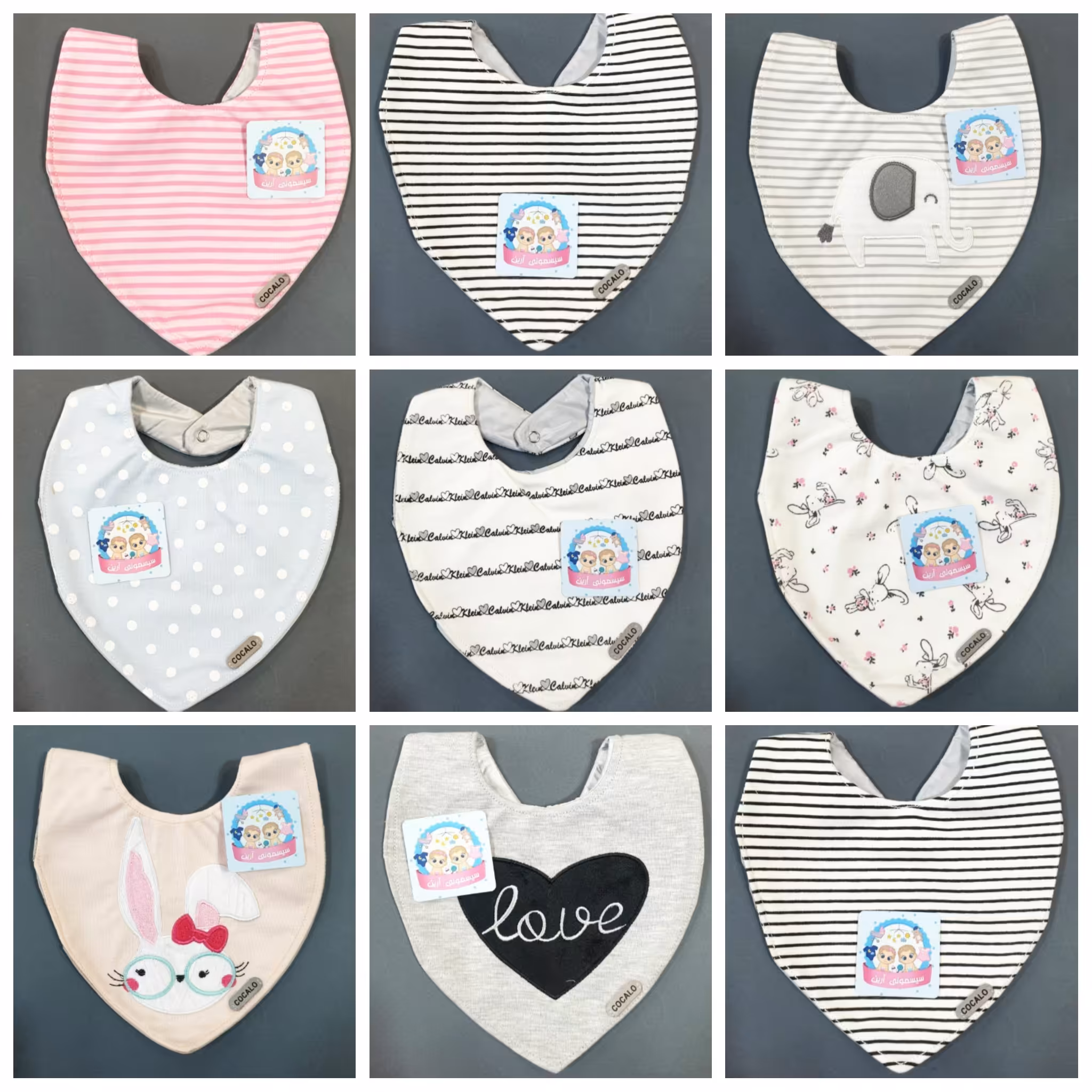 پیشبند نوزاد و دستمال گردن پشت مشمایی دکمه داد