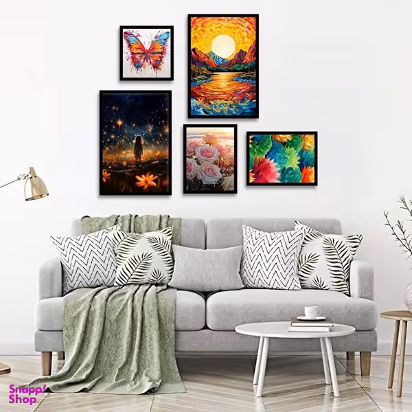 تابلو بکلیت طرح نقاشی غروب خورشید و دشت گل مدل B-1344 مجموعه 5 عددی