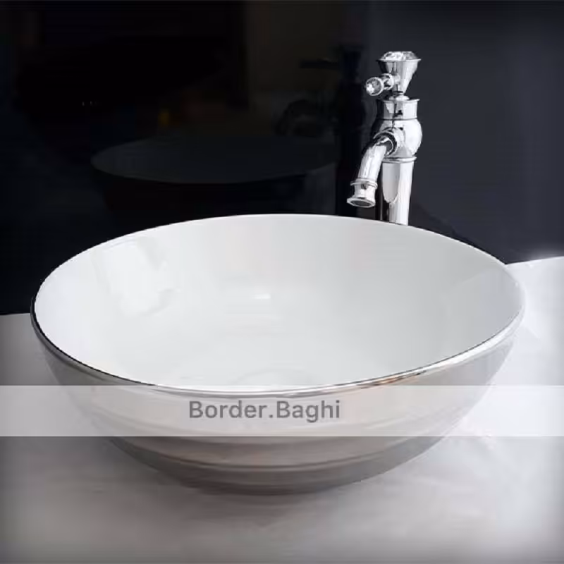 کاسه روشویی  مدل سفید نقره ای موج دار