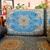 پشتی سنتی ترمه مدل شاه نشین رنگ آبی (یک جفت)