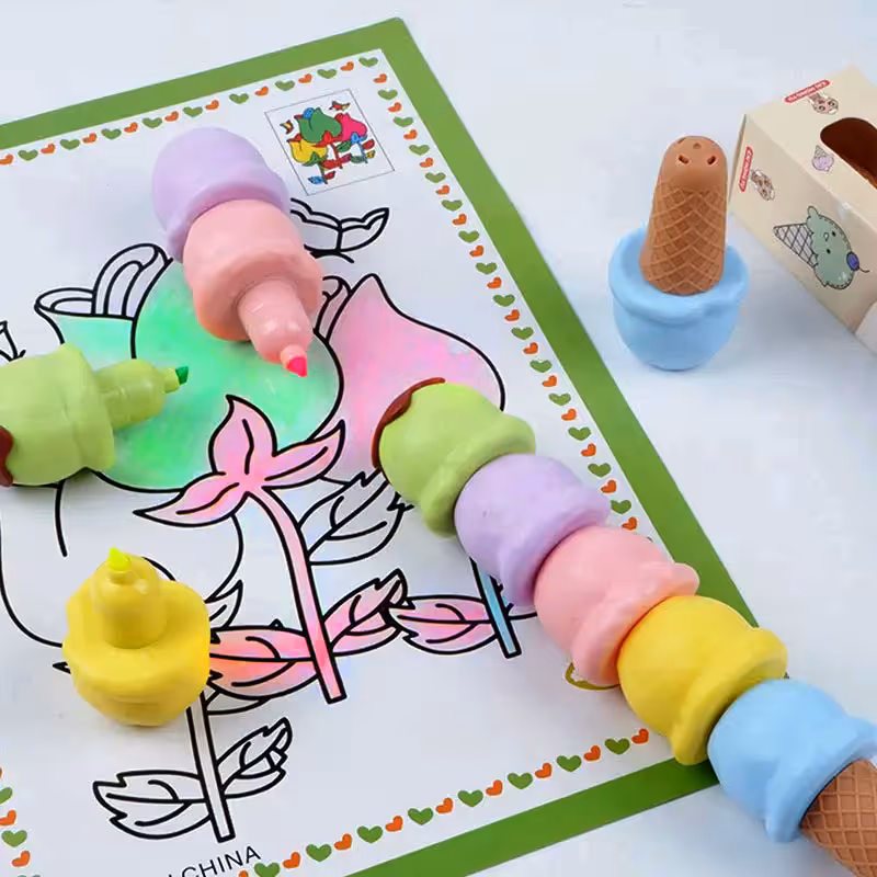 ماژيک هايلايت 5 رنگ طرح بستنی قیفی میوه ای