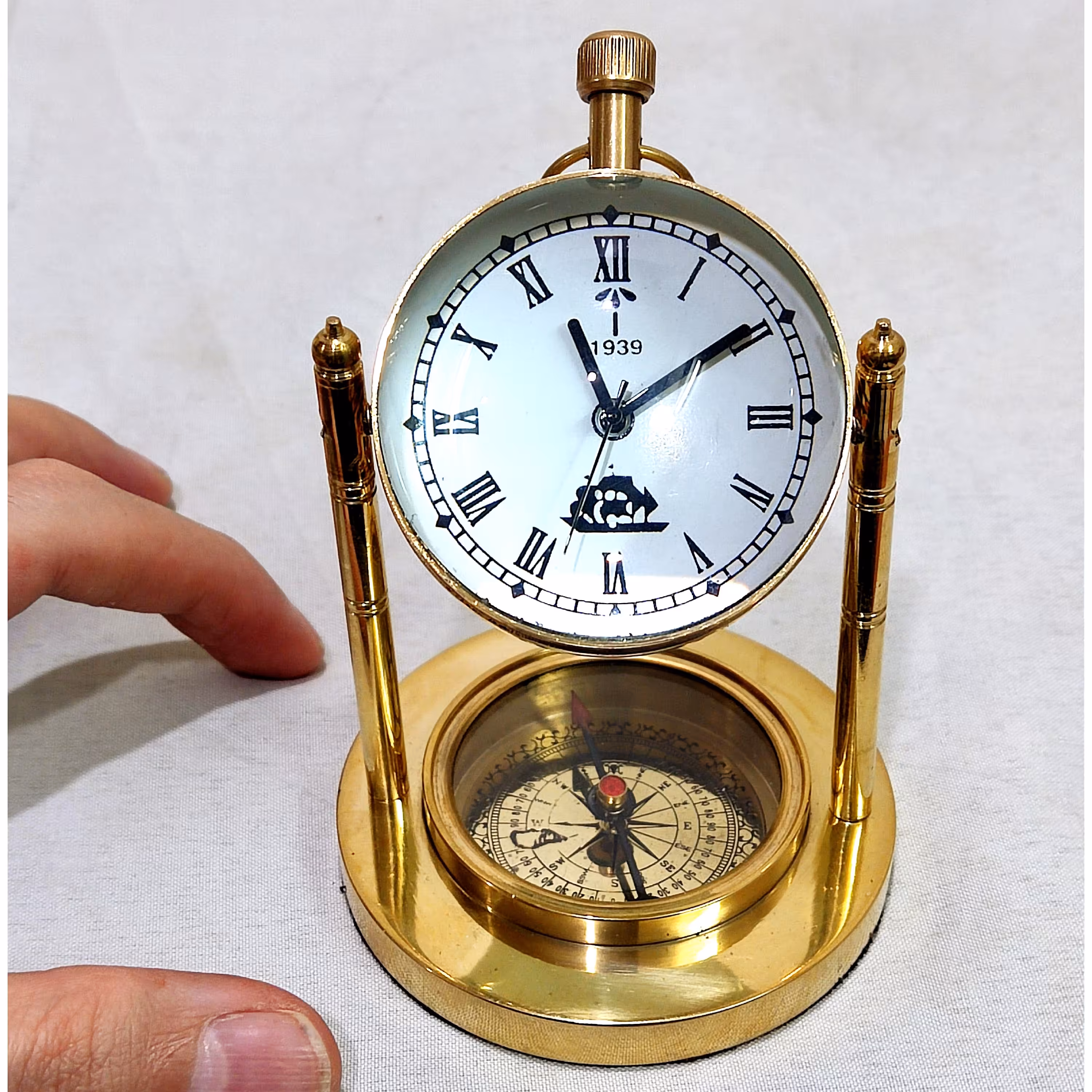 ساعت برنجی برنزی هندی قطبنمادار فوق زیبا وکلکسبونی با دقت عالی و دورو  فول کیفیت وسنگین دکوری تزیینی وکاربردی