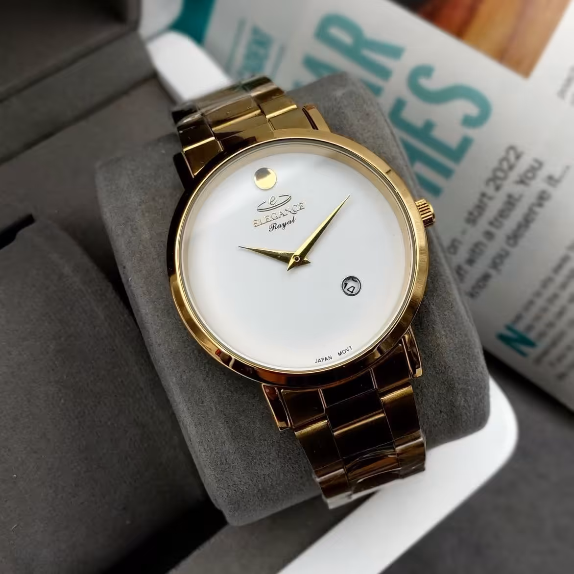 الگانس رایان طلایی دارای تقویم همراه باجعبه و باتری 