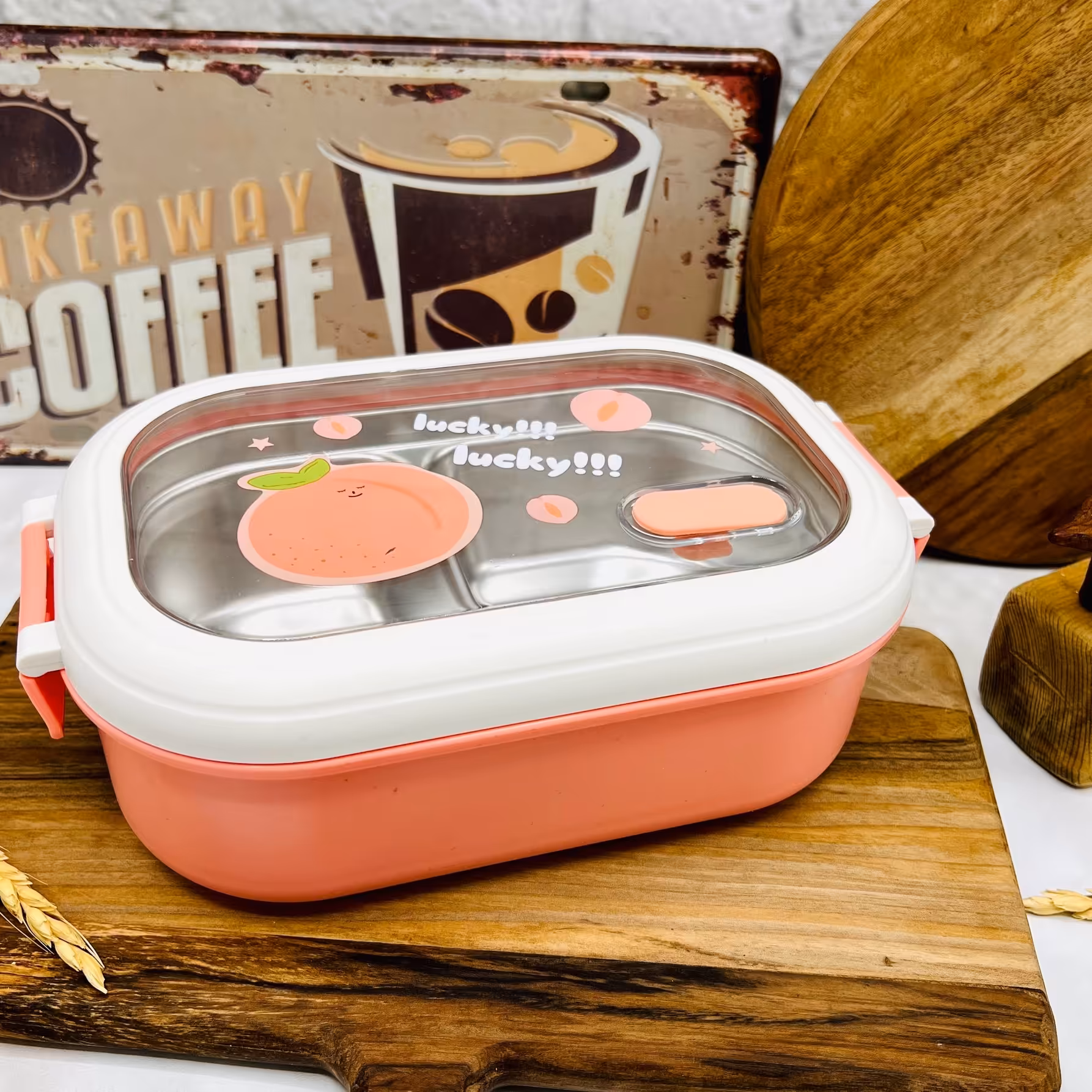 ظرف غذا دو قسمتی مدل میوه ای رنگ گلبهی