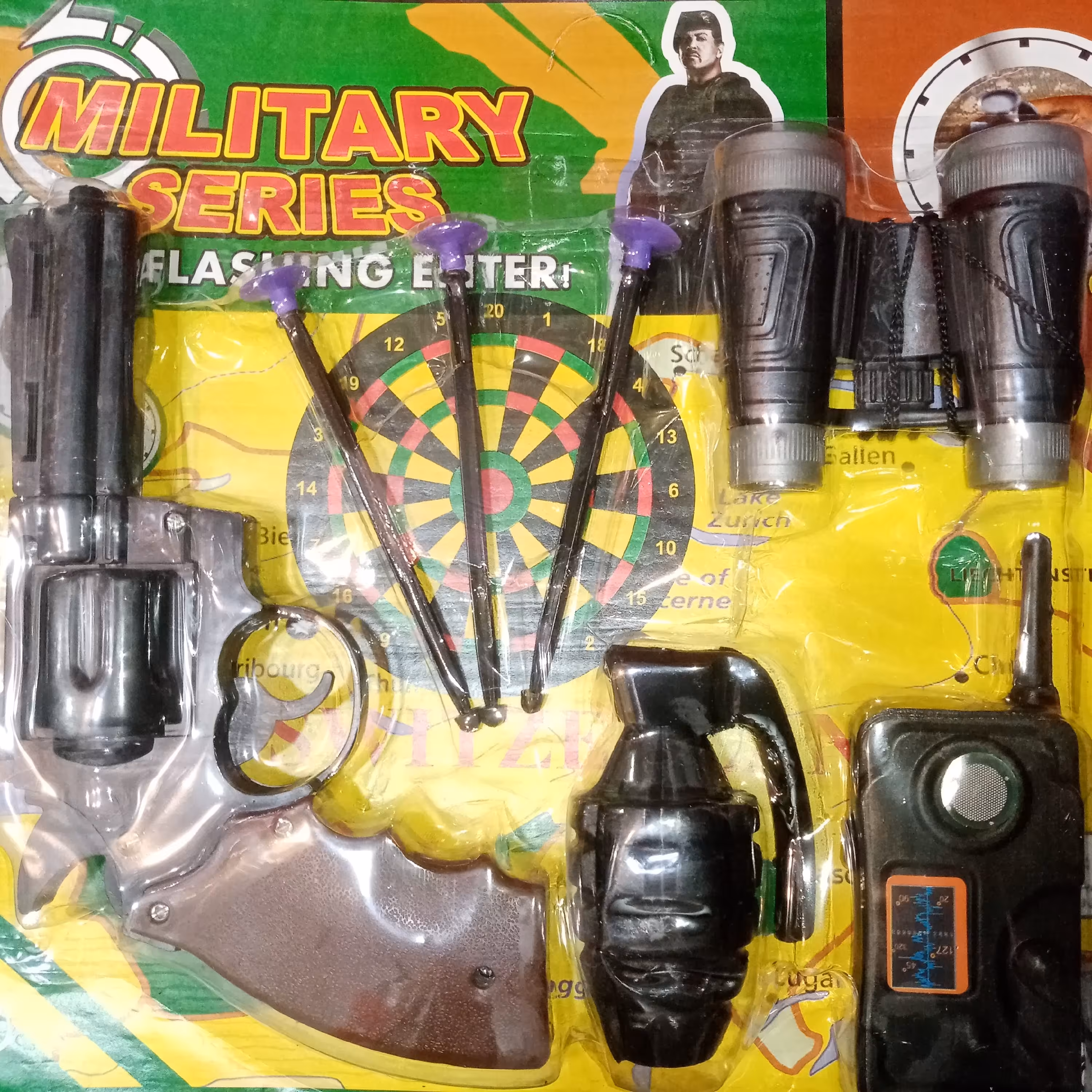 ست تفنگ پلیس تیر پران همراه لوازم بیسیم، دوربین و نارنجک آتا