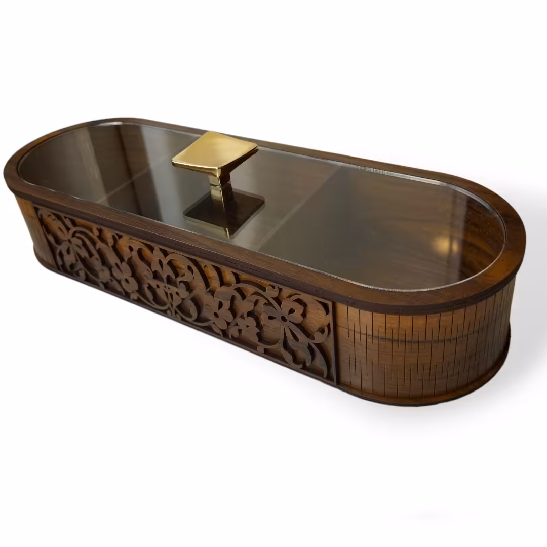 جعبه پذیرایی  سه قسمتی چوبی نگاره زنی شده مدل نگاره مناسب کادویی و پذیرایی 