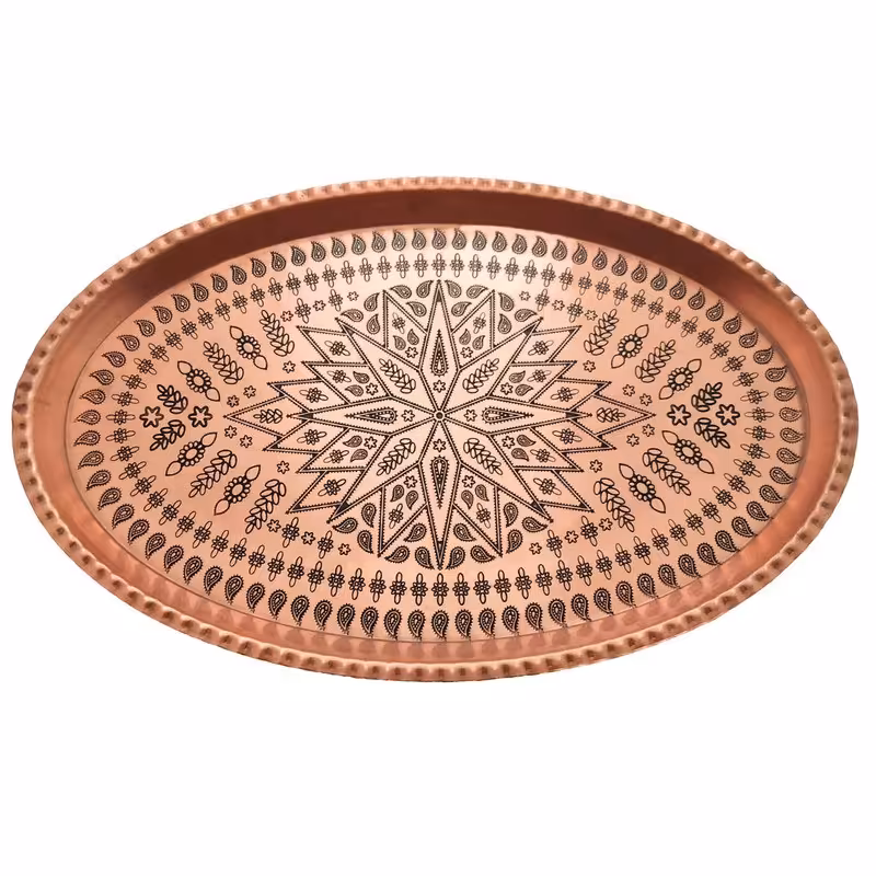 سینی سایز 1 مدل بیضی زنجان در دو رنگ مسی و نقره ای 