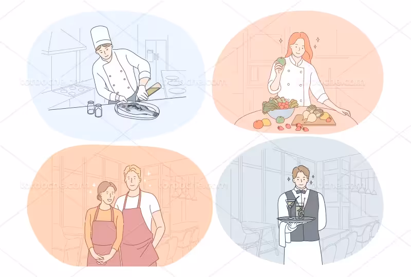 وکتور فلت آشپزی و سرو غذا | گرافیک با طعم تربچه