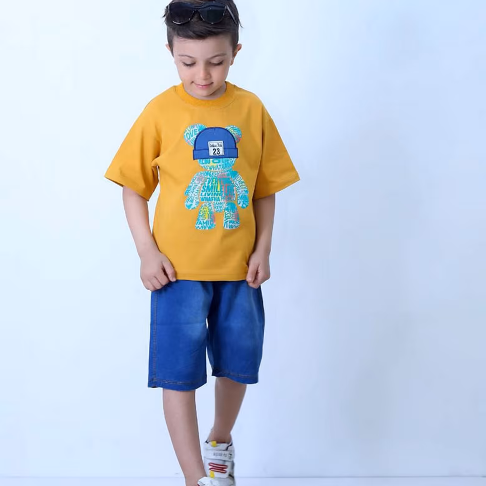 بلوز بگ شلوارک پسرانه مناسب 2 سال تا نوجوان رنگ  نارنجی خردلی بنفش زرد