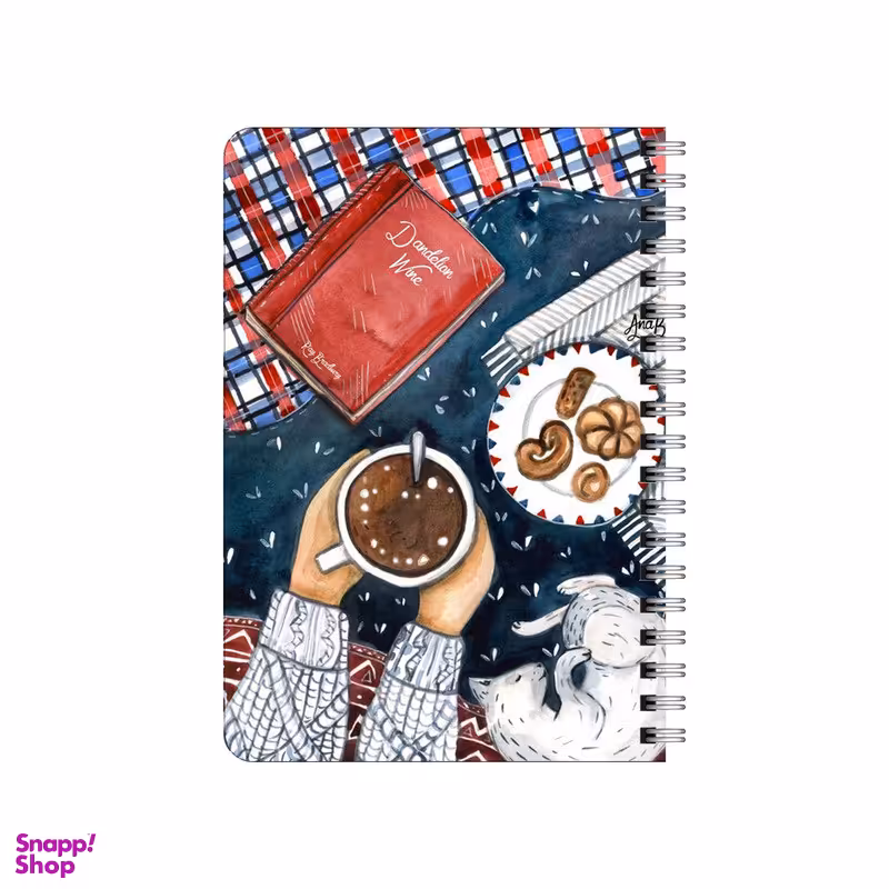 دفترچه یادداشت بامبیلیپ مدل چوبی طرح گربه، کتاب و قهوه کد 5866074