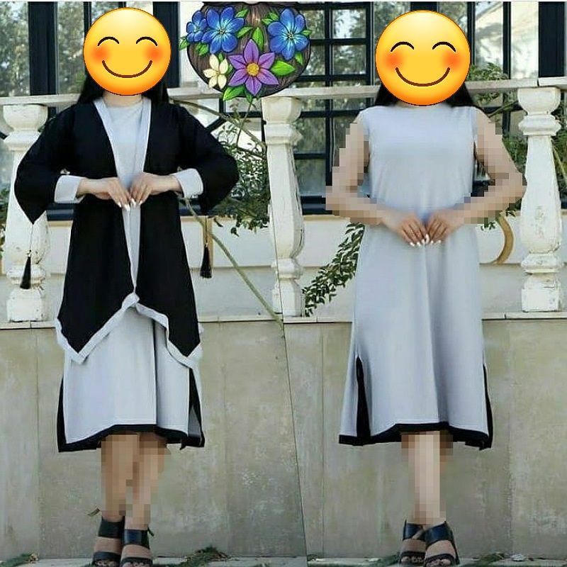مانتو زنانه بلند دوتیکه زیره و رویه جنس اسکاچی سایز مدیوم رنگ طوسی
