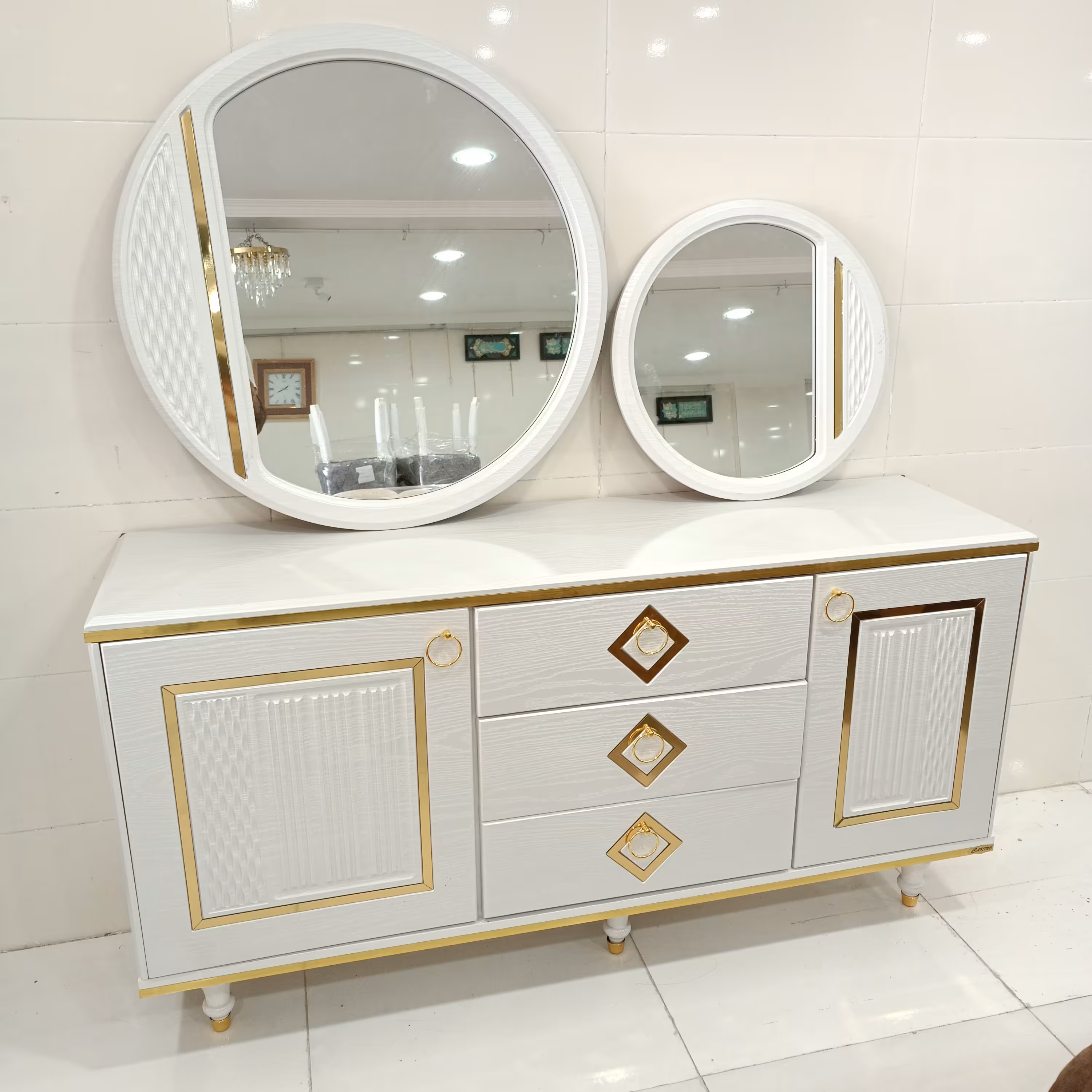 ایینه کنسول وکیوم 2 قاب گرد کد 1036 رنگ صدفی