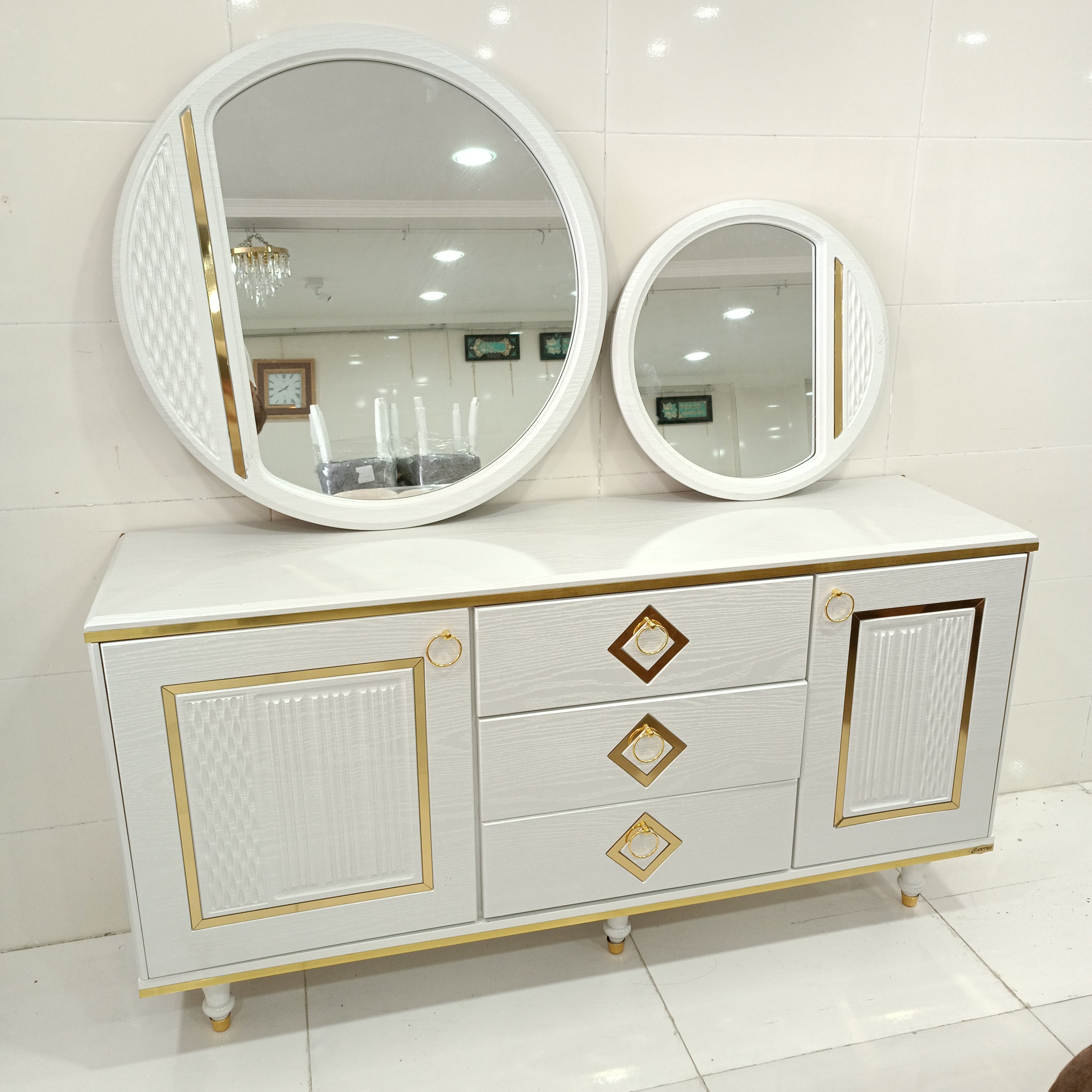 ایینه کنسول وکیوم 2 قاب گرد کد 1036 رنگ صدفی