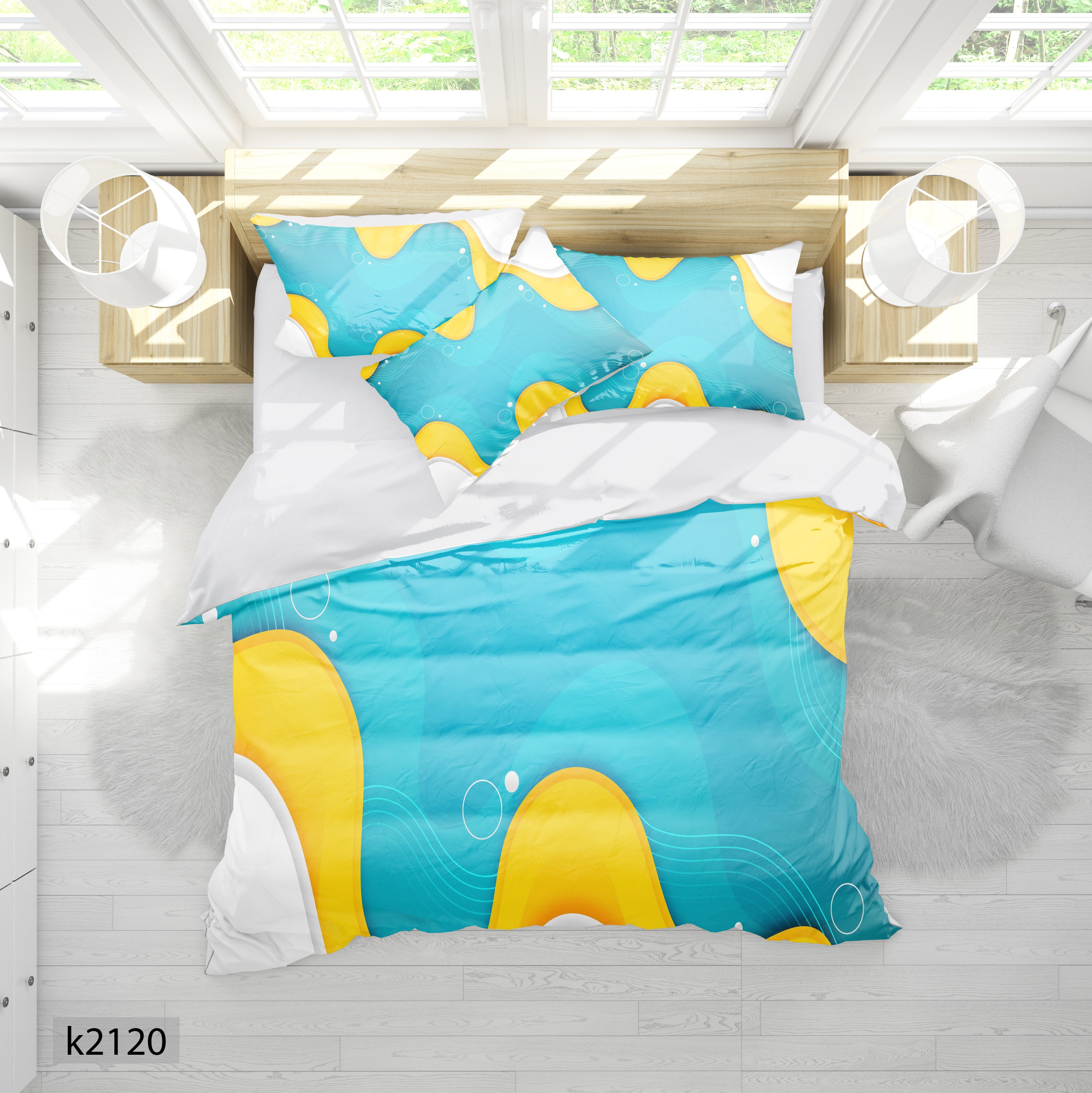 ست رو تختی چاپی 6 تیکه کالیفرنیا دو نفره   کد2120