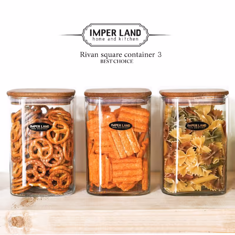 جای حبوبات شیشه ای مربع سایز 3 امپرلند