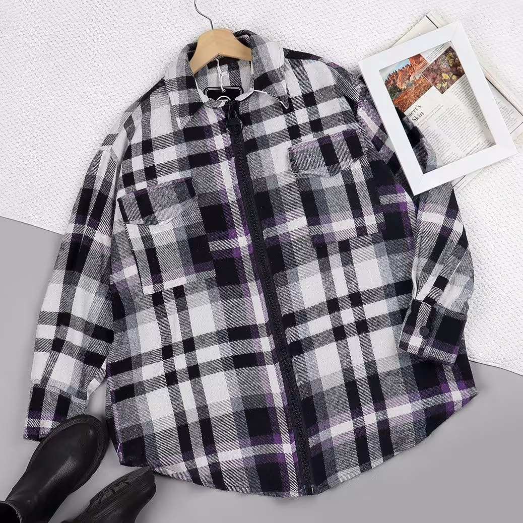 شومیز چهارخونه کشمیرجلوزیپ