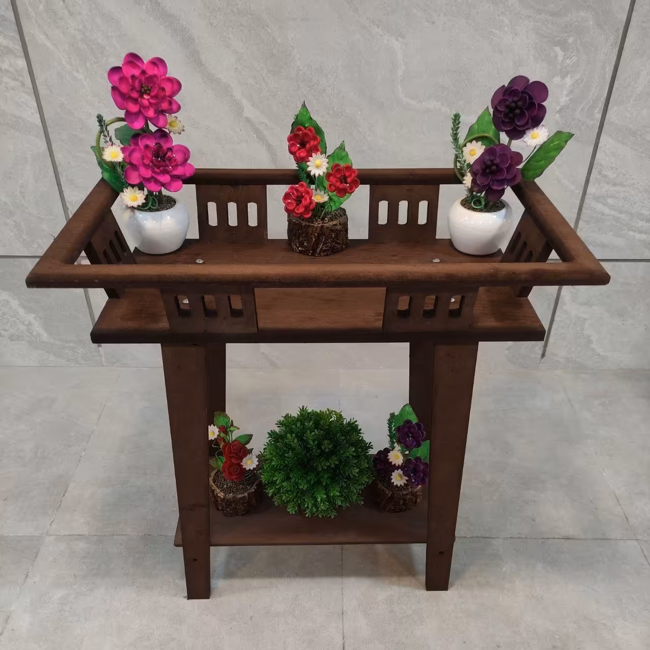 استند گلدان دو طبقه طرح ایکیا رنگ قهوه ای